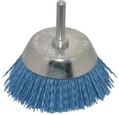 Dico - 2-1/2" Diam, 1/4" Shank Diam, Nylon Fill Cup Brush - Aluminum Oxide Abrasive Material, 0.03 Wire Diam - Makers Industrial Supply