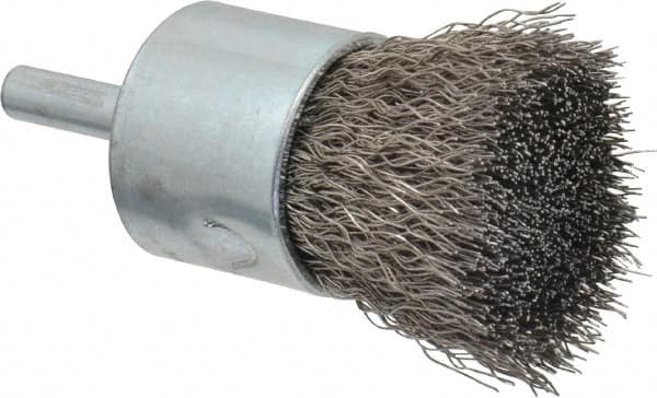 Anderson - 1" Brush Diam, Crimped, End Brush - 1/4" Diam Shank, 22,000 Max RPM - Makers Industrial Supply