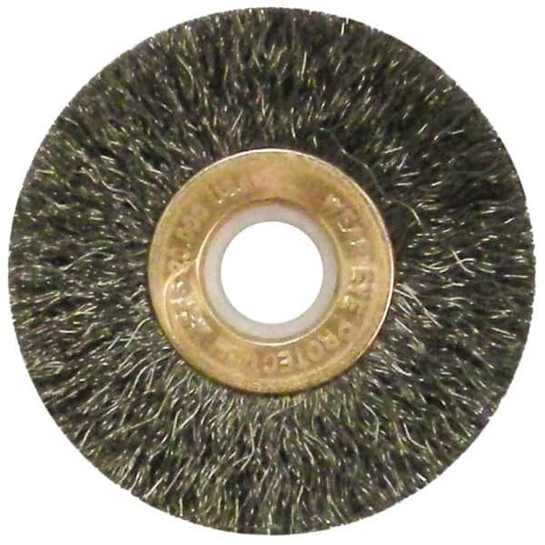 Anderson - 2" OD, 1/2" Arbor Hole, Crimped Steel Wheel Brush - 1/4" Face Width, 1/2" Trim Length, 0.006" Filament Diam, 20,000 RPM - Makers Industrial Supply