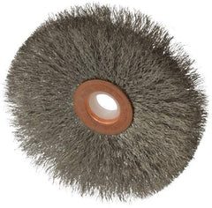 Anderson - 3" OD, 1/2" Arbor Hole, Crimped Stainless Steel Wheel Brush - 1/4" Face Width, 1" Trim Length, 0.006" Filament Diam, 20,000 RPM - Makers Industrial Supply