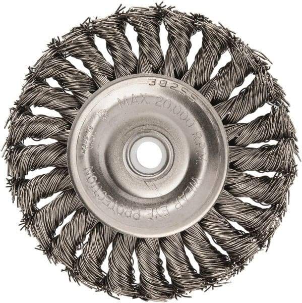 Anderson - 4" OD, 1/2" Arbor Hole, Knotted Stainless Steel Wheel Brush - 1/2" Face Width, 1" Trim Length, 0.02" Filament Diam, 20,000 RPM - Makers Industrial Supply