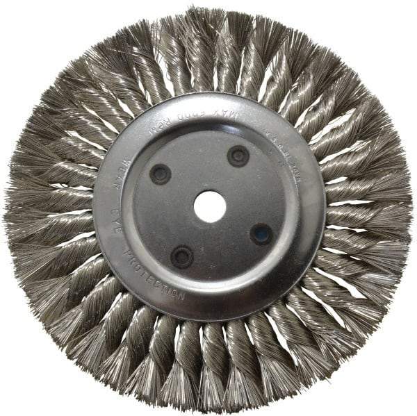 Anderson - 8" OD, 5/8" Arbor Hole, Knotted Stainless Steel Wheel Brush - 5/8" Face Width, 1-3/4" Trim Length, 0.012" Filament Diam, 6,000 RPM - Makers Industrial Supply