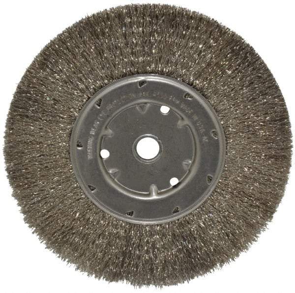 Anderson - 8" OD, 5/8" Arbor Hole, Crimped Stainless Steel Wheel Brush - 1/2" Face Width, 1-13/16" Trim Length, 0.0104" Filament Diam, 4,500 RPM - Makers Industrial Supply