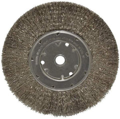 Anderson - 8" OD, 5/8" Arbor Hole, Crimped Stainless Steel Wheel Brush - 1/2" Face Width, 1-13/16" Trim Length, 0.0104" Filament Diam, 4,500 RPM - Makers Industrial Supply