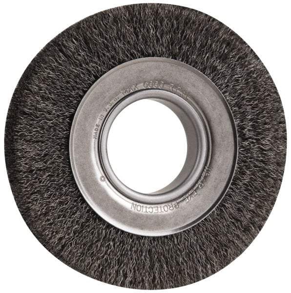 Anderson - 6" OD, 2" Arbor Hole, Crimped Steel Wheel Brush - 1" Face Width, 1-1/8" Trim Length, 0.0118" Filament Diam, 6,000 RPM - Makers Industrial Supply