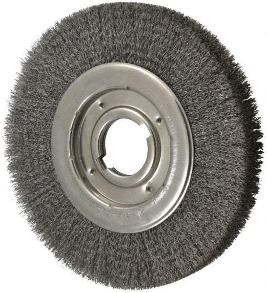 Anderson - 10" OD, 2" Arbor Hole, Crimped Steel Wheel Brush - 1-1/4" Face Width, 2" Trim Length, 0.0118" Filament Diam, 3,600 RPM - Makers Industrial Supply