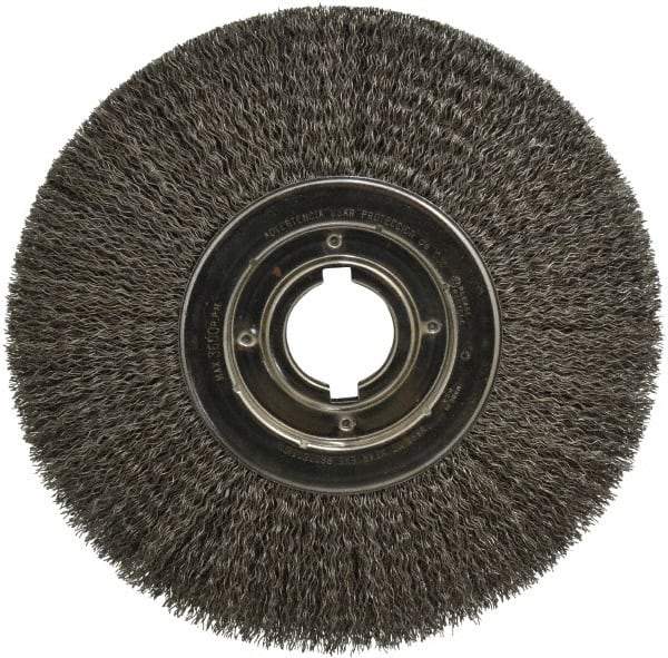 Anderson - 12" OD, 2" Arbor Hole, Crimped Steel Wheel Brush - 1-1/4" Face Width, 3" Trim Length, 0.02" Filament Diam, 3,600 RPM - Makers Industrial Supply