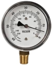 Gast - 1/4" NPT Vacuum Gauge - 0-60 psi Pressure, 0-150 Millibars - Makers Industrial Supply