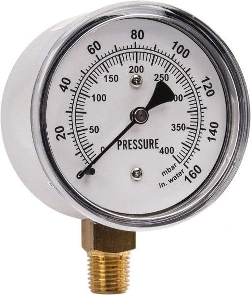 Gast - 1/4" NPT psi Pressure Gauge - 0-60 psi Pressure, 0-400 Millibars - Makers Industrial Supply