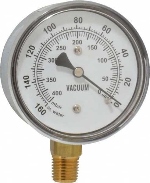 Gast - 1/4" NPT Vacuum Gauge - 0-60 psi Pressure, 0-400 Millibars - Makers Industrial Supply