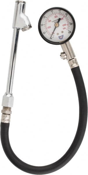 Acme - 0 to 160 psi Dial Straight Dual Tire Pressure Gauge - Closed Check, 12' Hose Length - Makers Industrial Supply