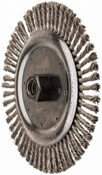 Anderson - 6-7/8" OD, 5/8-11 Arbor Hole, Knotted Stainless Steel Wheel Brush - 3/16" Face Width, 1-1/4" Trim Length, 0.02" Filament Diam, 9,000 RPM - Makers Industrial Supply