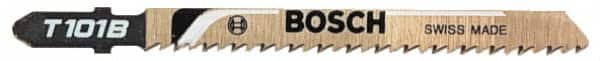 Bosch - 4" Long, 10 to 24 Teeth per Inch, High Speed Steel Jig Saw Blade - Toothed Edge, 0.34" Wide x 0.04" Thick, T-Shank, Ground Side Tooth Set - Makers Industrial Supply