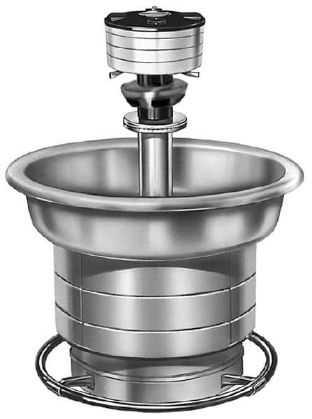 Bradley - Circular, Foot-Controlled, External Drain, 36" Diam, 5 Person Capacity, Stainless Steel, Wash Fountain - 2 GPM, 9" Bowl Depth, 28" High, 304 Material Grade - Makers Industrial Supply