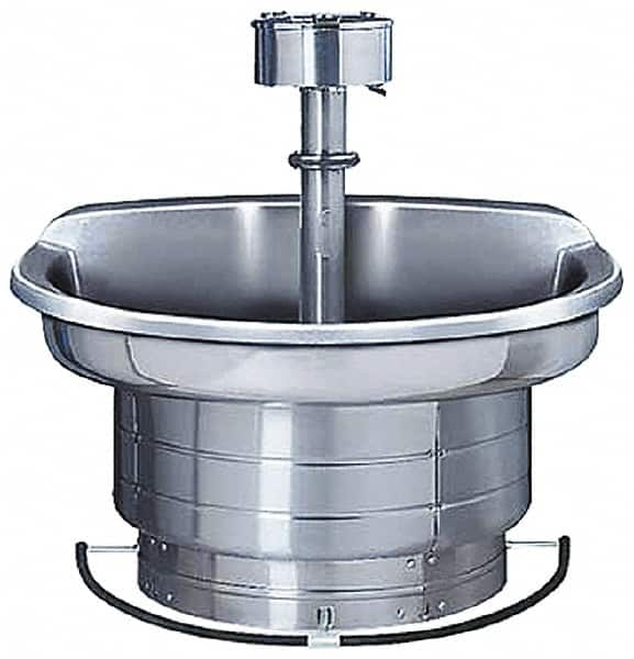 Bradley - Circular, Foot-Controlled, Internal Drain, 54" Diam, 4 Person Capacity, Stainless Steel, Wash Fountain - 5 GPM, 9" Bowl Depth, 28" High, 304 Material Grade - Makers Industrial Supply