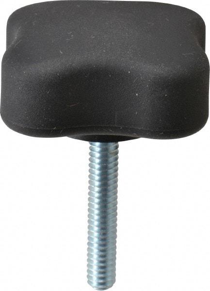 Gibraltar - 1.99" Head Diam, 4 Point Lobed Knob - 1/4-20 Stem, Thermoplastic Elastomer, Black - Makers Industrial Supply