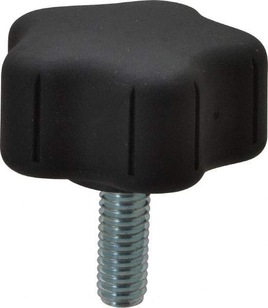 Gibraltar - 1.91" Head Diam, 5 Point Lobed Knob - 3/8-16 Stem, Thermoplastic Elastomer, Black - Makers Industrial Supply