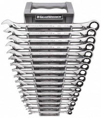 GearWrench - 16 Piece, 8mm to 24mm, 12 Point Combination Wrench Set - Metric Measurement Standard, Chrome Finish, Comes in Tray - Makers Industrial Supply