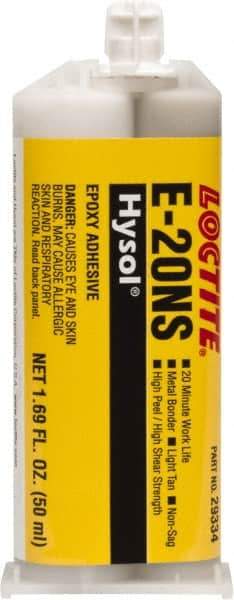 Loctite - 50 mL Cartridge Two Part Epoxy - 20 min Working Time, 2,790 psi Shear Strength, Series E-20NS - Makers Industrial Supply