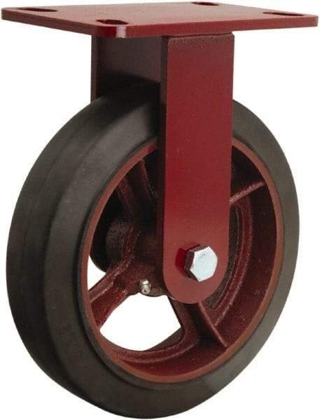 Hamilton - 8" Diam x 2" Wide x 9-3/4" OAH Top Plate Mount Rigid Caster - Rubber Mold on Cast Iron, 500 Lb Capacity, Straight Roller Bearing, 4-1/2 x 6-1/2" Plate - Makers Industrial Supply