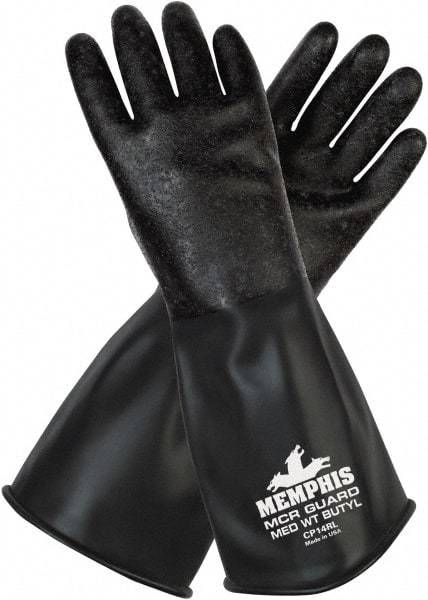 MCR Safety - Size XL (10), 14" Long, 14 mil Thick, Butyl Chemical Resistant Gloves - Smooth Finish, Black - Makers Industrial Supply