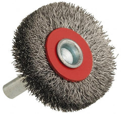 Value Collection - 1-5/8" OD, 1/4" Shank Diam, Crimped Steel Wheel Brush - 5/16" Face Width, 3/8" Trim Length, 0.008" Filament Diam, 18,000 RPM - Makers Industrial Supply