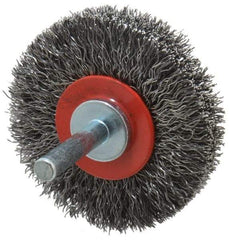 Value Collection - 2-3/8" OD, 1/4" Shank Diam, Crimped Steel Wheel Brush - 1/2" Face Width, 9/16" Trim Length, 0.015" Filament Diam, 15,000 RPM - Makers Industrial Supply