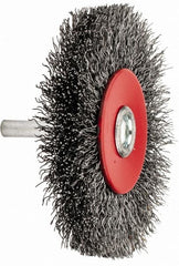 Value Collection - 3-1/16" OD, 1/4" Shank Diam, Crimped Steel Wheel Brush - 1/2" Face Width, 3/4" Trim Length, 0.015" Filament Diam, 12,000 RPM - Makers Industrial Supply