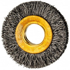 Value Collection - 1-1/4" OD, 3/8" Arbor Hole, Crimped Steel Wheel Brush - 1/4" Face Width, 9/32" Trim Length, 0.007" Filament Diam, 20,000 RPM - Makers Industrial Supply