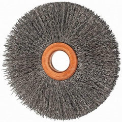 Value Collection - 3" OD, 1/2" Arbor Hole, Crimped Steel Wheel Brush - 3/8" Face Width, 1" Trim Length, 0.007" Filament Diam, 15,000 RPM - Makers Industrial Supply