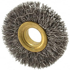 Value Collection - 1-1/2" OD, 3/8" Arbor Hole, Crimped Steel Wheel Brush - 1/4" Face Width, 3/8" Trim Length, 0.012" Filament Diam, 20,000 RPM - Makers Industrial Supply