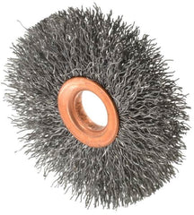 Value Collection - 2-1/2" OD, 1/2" Arbor Hole, Crimped Steel Wheel Brush - 3/8" Face Width, 3/4" Trim Length, 0.012" Filament Diam, 15,000 RPM - Makers Industrial Supply