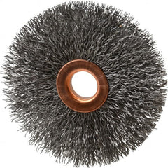 Value Collection - 3" OD, 1/2" Arbor Hole, Crimped Steel Wheel Brush - 3/8" Face Width, 1" Trim Length, 0.012" Filament Diam, 15,000 RPM - Makers Industrial Supply