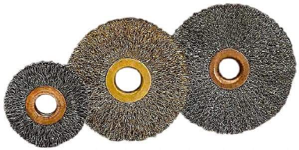 Value Collection - 2" OD, 1/2" Arbor Hole, Crimped Brass-Coated Steel Wheel Brush - 5/16" Face Width, 1/2" Trim Length, 0.007" Filament Diam, 15,000 RPM - Makers Industrial Supply