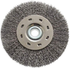 Value Collection - 5" OD, 1/2" Arbor Hole, Crimped Steel Wheel Brush - 1/2" Face Width, 1-15/64" Trim Length, 0.012" Filament Diam, 5,000 RPM - Makers Industrial Supply