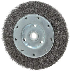 Value Collection - 6" OD, 1/2" Arbor Hole, Crimped Steel Wheel Brush - 1/2" Face Width, 1-15/64" Trim Length, 0.012" Filament Diam, 5,000 RPM - Makers Industrial Supply