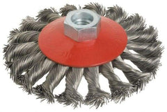 Value Collection - 4" OD, M14x2.00 Arbor Hole, Knotted Steel Wheel Brush - 1/2" Face Width, 7/8" Trim Length, 0.015" Filament Diam, 12,500 RPM - Makers Industrial Supply