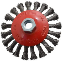 Value Collection - 4-9/16" OD, 5/8-11 Arbor Hole, Knotted Steel Wheel Brush - 9/16" Face Width, 7/8" Trim Length, 0.015" Filament Diam, 12,500 RPM - Makers Industrial Supply