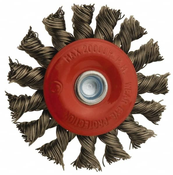 Value Collection - 12" OD, 1-1/4" Arbor Hole, Knotted Steel Wheel Brush - 11/16" Face Width, 1-13/16" Trim Length, 0.012" Filament Diam, 3,600 RPM - Makers Industrial Supply