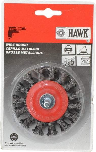 Value Collection - 3" OD, 1/4" Shank Diam, Knotted Steel Wheel Brush - 5/16" Face Width, 5/8" Trim Length, 0.012" Filament Diam, 20,000 RPM - Makers Industrial Supply