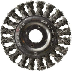 Value Collection - 4-1/2" OD, 7/8" Arbor Hole, Knotted Steel Wheel Brush - 1/2" Face Width, 7/8" Trim Length, 0.008" Filament Diam, 12,500 RPM - Makers Industrial Supply