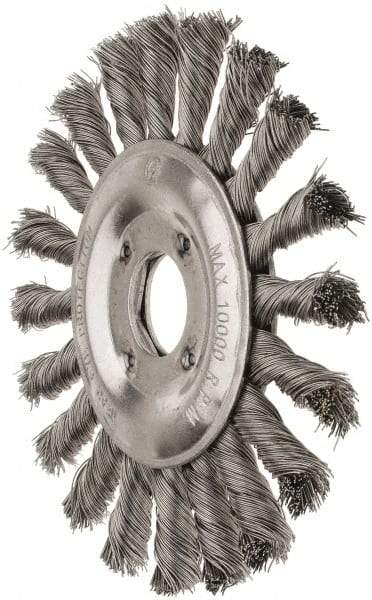 Value Collection - 5" OD, 7/8" Arbor Hole, Knotted Steel Wheel Brush - 1/2" Face Width, 1-1/8" Trim Length, 0.008" Filament Diam, 10,000 RPM - Makers Industrial Supply