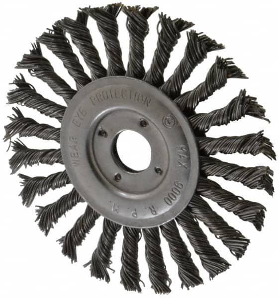 Value Collection - 6" OD, 7/8" Arbor Hole, Knotted Steel Wheel Brush - 1/2" Face Width, 1-1/2" Trim Length, 0.015" Filament Diam, 9,000 RPM - Makers Industrial Supply