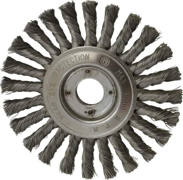 Value Collection - 6" OD, 7/8" Arbor Hole, Knotted Steel Wheel Brush - 1/2" Face Width, 1-1/2" Trim Length, 0.008" Filament Diam, 9,000 RPM - Makers Industrial Supply