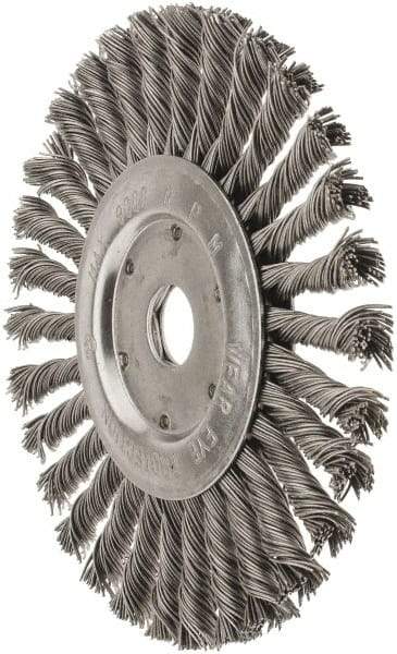 Value Collection - 7" OD, 7/8" Arbor Hole, Knotted Steel Wheel Brush - 1/2" Face Width, 1-11/16" Trim Length, 0.015" Filament Diam, 9,000 RPM - Makers Industrial Supply