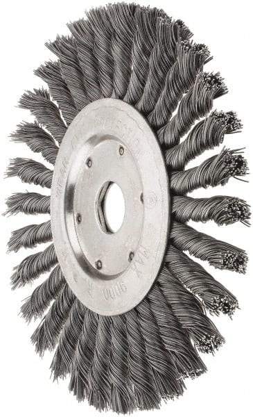 Value Collection - 7" OD, 7/8" Arbor Hole, Knotted Steel Wheel Brush - 1/2" Face Width, 1-11/16" Trim Length, 0.012" Filament Diam, 9,000 RPM - Makers Industrial Supply