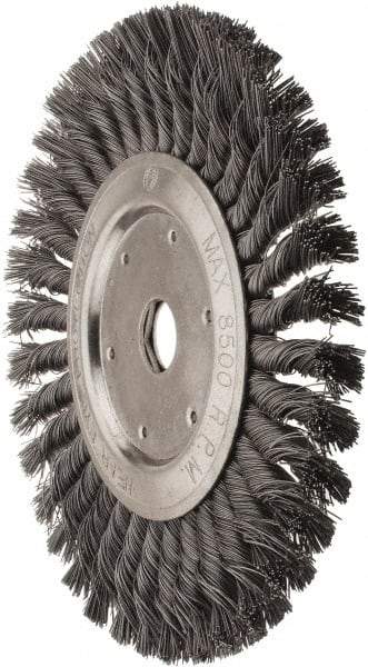 Value Collection - 8" OD, 7/8" Arbor Hole, Knotted Steel Wheel Brush - 1/2" Face Width, 1-11/16" Trim Length, 0.012" Filament Diam, 8,500 RPM - Makers Industrial Supply