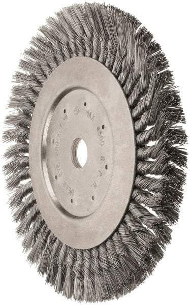 Value Collection - 10" OD, 1" Arbor Hole, Knotted Steel Wheel Brush - 5/8" Face Width, 1-11/16" Trim Length, 0.012" Filament Diam, 4,500 RPM - Makers Industrial Supply