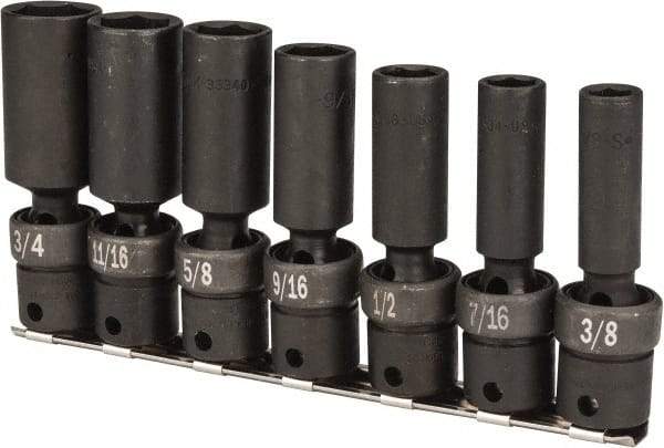 SK - 7 Piece 3/8" Drive Deep Well Impact Socket Set - 6 Points, 3/8" to 3/4" Range, Inch Measurement Standard - Makers Industrial Supply