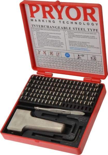 Pryor - 112 Piece, 1/16 Inch Character, Hardened Steel Type Set - 18 Character Capacity - Makers Industrial Supply